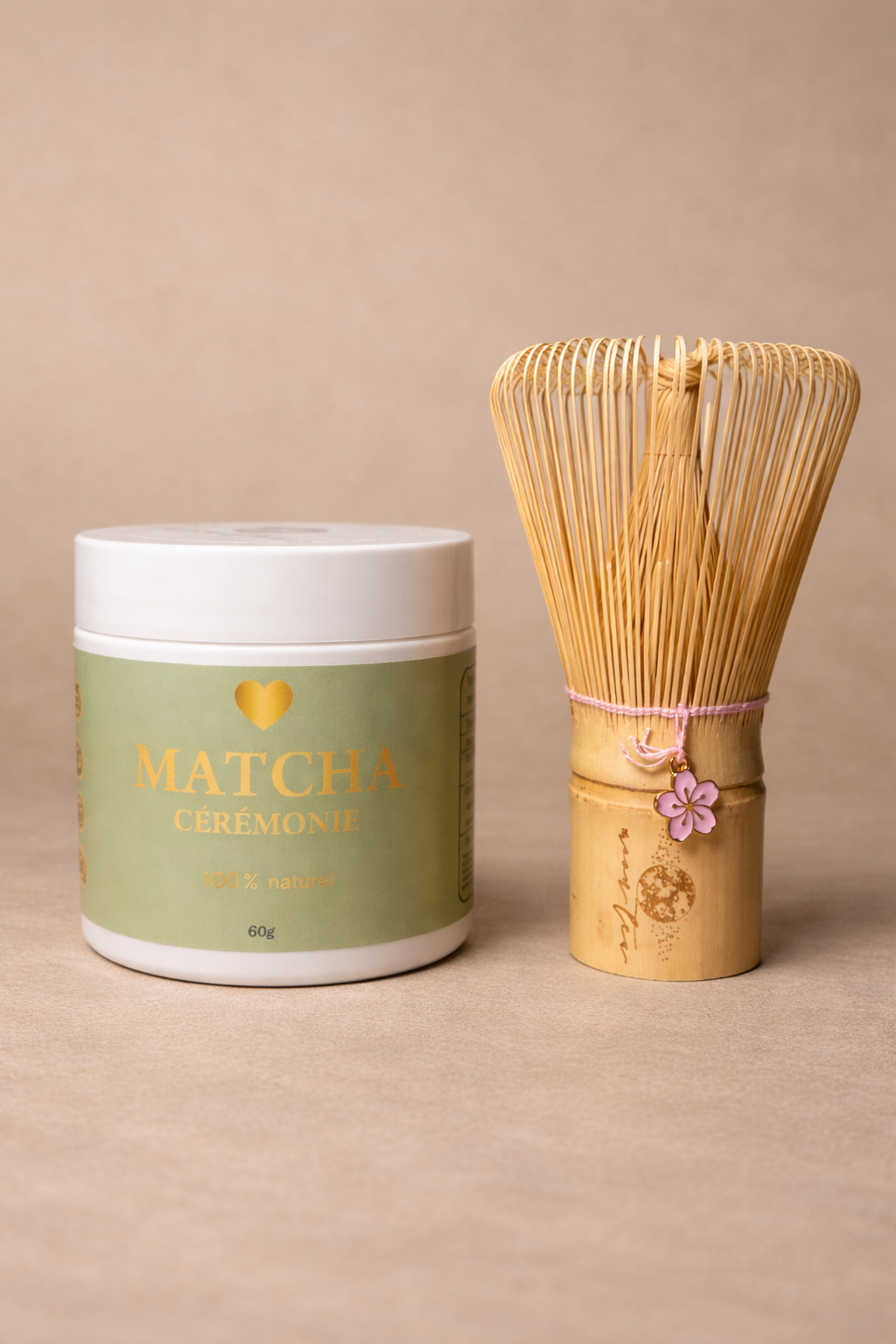 Fouet Matcha   MoonTea en bambou avec pendentif en fleur de cerise