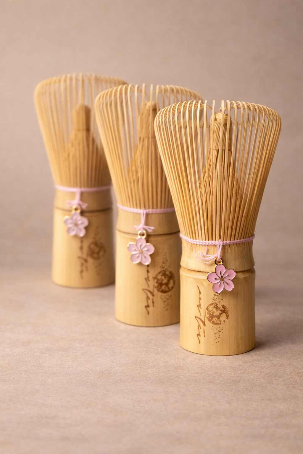 Fouet Matcha   MoonTea en bambou avec pendentif en fleur de cerise